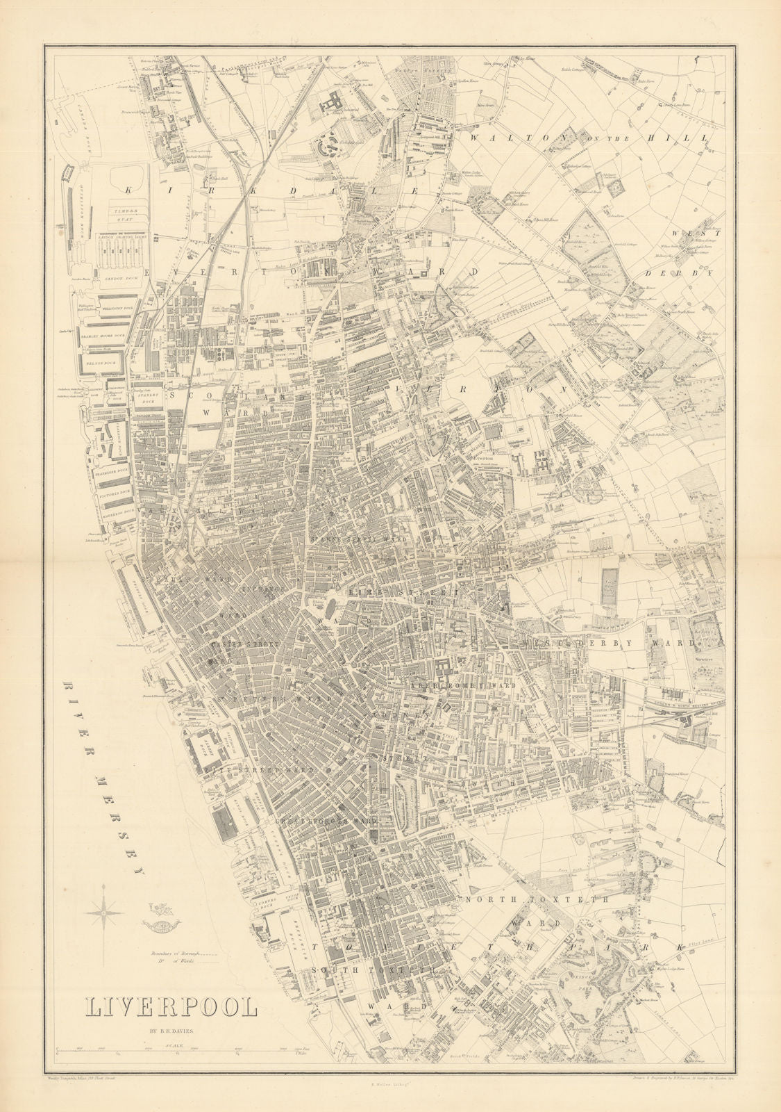 LIVERPOOL. Large town/city plan by BR DAVIES for the Dispatch Atlas 1863 map